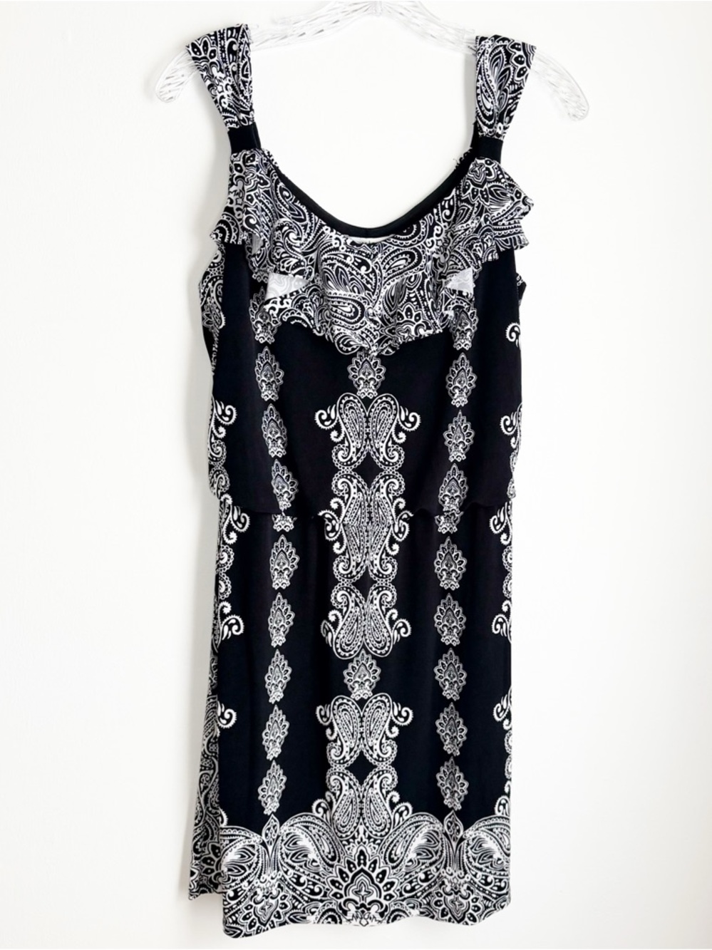 White House Black Market Black & White Paisley Ruffle Midi Dress